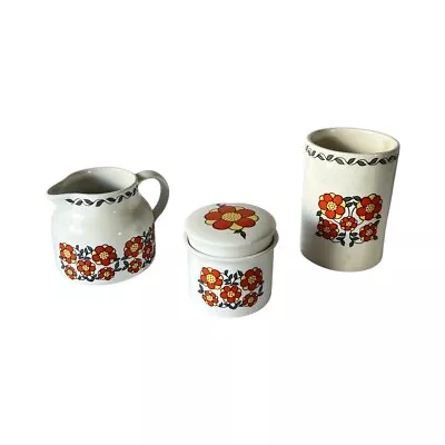 Buy Taunton Vale Pottery Set Jug Utensils & Holder Jar Flower Pattern X 3 Vintage • 40£