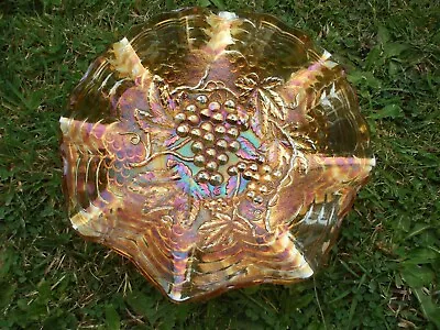 Buy Carnival Glass.Marigold 9 Inch Imperial Grape Bowl.Excellent Condition. • 15£