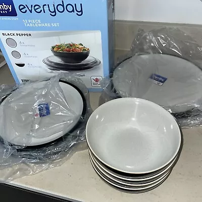 Buy Denby Everyday Black Pepper 4x Dinner, 4x Salad Plate 4x Cereal Bowl NEW BOXED • 139£