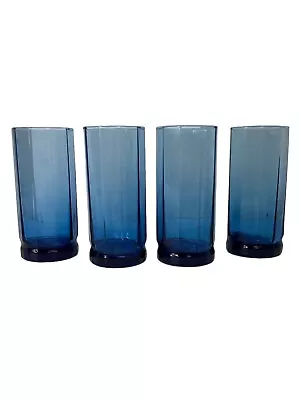 Buy Essex Anchor Hocking Vintage Cobalt Blue Drinking 6.5  Tall Glass Tumblers Set 4 • 34.90£