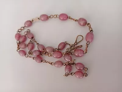 Buy Art Deco Pink Satin Glass Beaded Necklace On Metal Links • 13.99£