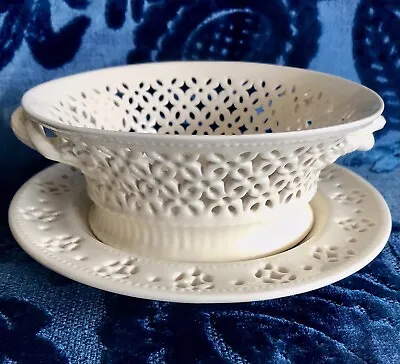 Buy ROYAL CREAMWARE Leedsware Pierced Classical Berry Or Nut Basket And Plate Base • 49.99£