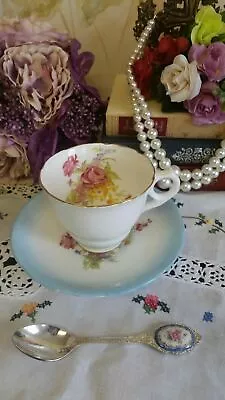Buy Pretty Royal Stafford Tea Cup & Saucer Blue Floral Pattern • 18£