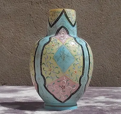 Buy Antique Harrach Bohemian Czech Glass Victorian Blue Pink Cream Moroccan Vase • 70£