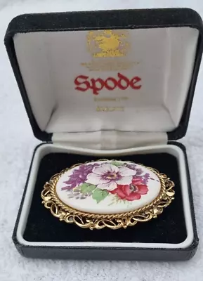 Buy Vintage Spode China Porcelain Floral Bouquet Filigree Oval Gold Tone Pin Brooch • 13.99£