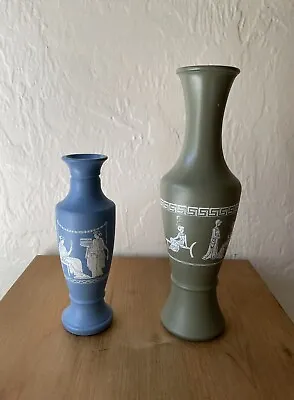 Buy Set Of 2 Vintage Avon Imitation Wedgewood Jasperware Vases Green And Blue • 11.35£