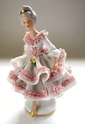 Buy Vintage DRESDEN Porcelain LACE Figurine Dancer - Pink Lace • 30£