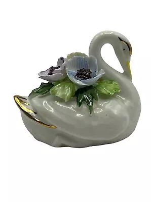 Buy Royal Adderley Bone China Gilt Swan Figurine Multicolor Flowers 1 Chipped Petal • 19.18£