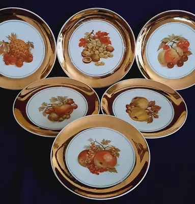 Buy 6x Vintage Bavarian Foreign Porcelain Fruit & Gold Gilding Plates ~17cm  • 10£