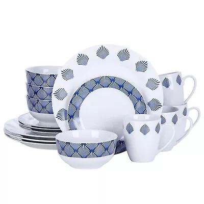 Buy 16pc Dinner Set Porcelain Dinnerware Plates Bowls Mugs Serving Dishes For 4 Blue • 49.95£