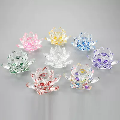 Buy 80mm Quartz Crystal Lotus Flower Crafts Glass Paperweight Fengshui Ornamen XK • 8.83£