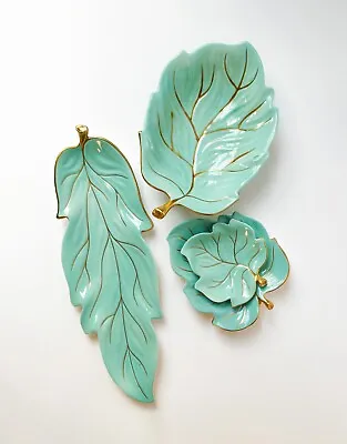 Buy Vintage Carlton Ware Plates - Turquoise And Gold Leaf, Hollywood Regency Style • 80£