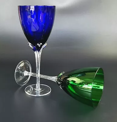 Buy Vintage- Pair - Wine Glasses - Emerald Green & Cobalt Blue Bowls  • 34.59£