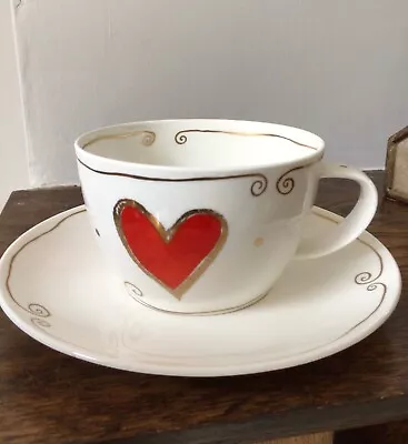 Buy Dunoon Large China Cup & Saucer Juliet By Caroline Bessey Hearts • 20£
