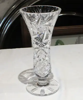 Buy Vintage  Lead  Crystal Cut Glass Vase Bohemia Star Pedestal Vase • 12£