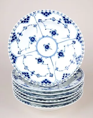 Buy Antique Royal Copenhagen Blue Fluted Full Lace Rim Soup Bowls #1170 Set Of 7 • 705.20£