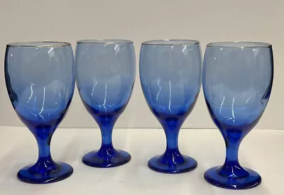 Buy Set/4 COBALT BLUE Goblets W/ GOLD Rim Wine Water Glassware Bar Ware • 26.55£