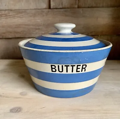 Buy Antique TG Green Cornishware Blue Stripe Butter Dish With Lid Vintage • 20.01£