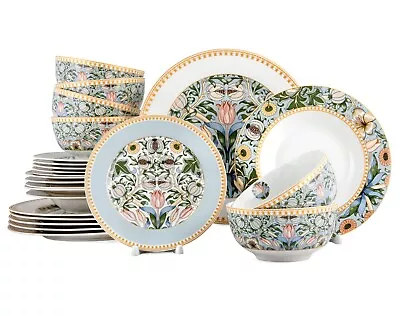 Buy 24pc Bone China Dinner Service Set Porcelain Dinnerware MORRIS GARDEN Turquoise • 133.51£