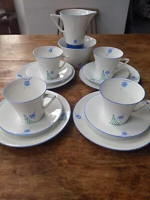 Buy Art Deco Hand Painted Tea Trio Windsor China X 4  +Milk Jug & Sugar Bowl 1204/45 • 14.99£