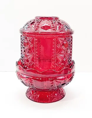 Buy Indiana Glass Stars & Bars Ruby Red Flash Fairy Lamp Candle Holder Vintage 7” • 24.06£