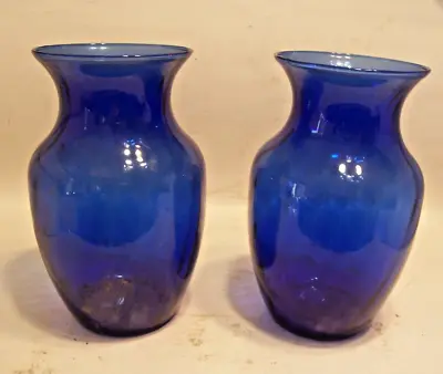 Buy SET Of 2  Vintage Cobalt Blue Glass Vases 8  High Indiana Glass Company • 16.47£