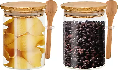 Buy Glass Storage Jars With Bamboo Lids And Spoon, 540ML High Borosilicate Glass Air • 19.24£