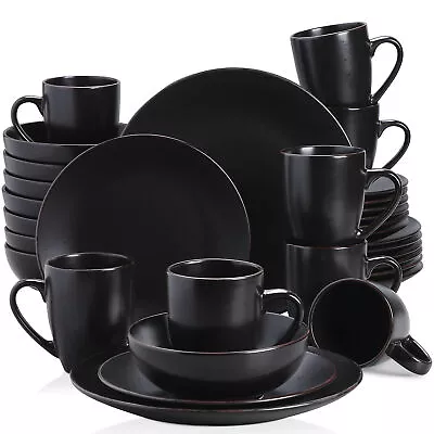 Buy Vancasso MODA Black Dinner Set Stoneware Dining Set Plates Bowls Mugs Tableware • 149.99£
