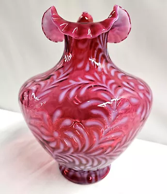 Buy 11  Fenton Glass Cranberry Opalescent Daisy & Fern Ruffled Rim Vase • 163.69£