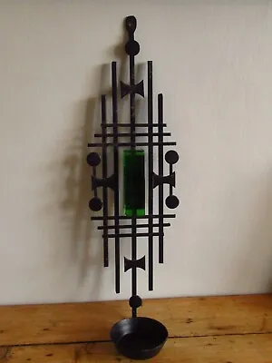 Buy Large Vintage Scandinavian Modernist Art Glass Metal Wall Sconce Candle Holder • 55£