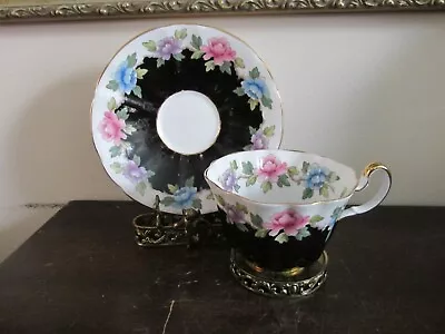 Buy Adderley England Bone China Black Flowers Gold Cup And Saucer  • 23.98£