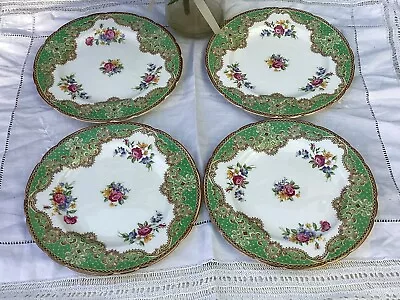Buy Set Of 4 Vintage PARAGON HONITON GREEN SIDE PLATE Green Floral And Gold • 40£