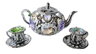 Buy Crystocraft Crystal Tea Pot And Tea Cup Set Ornament Swarovski Elements Boxed  • 34.99£