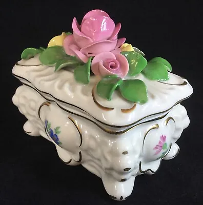 Buy DRESDEN MB China Relief Applied Floral Rose Lidded Trinket Box #1516 Impressed • 45£