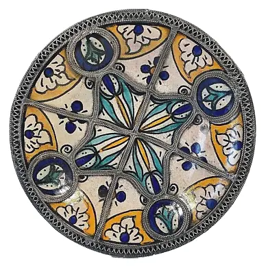 Buy Antique Moorish Footed Ceramic Plate/Bowl With Silver Filigree Moroccan By Fez • 479.52£