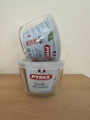 Buy 2 X Pyrex Cook & Freeze Round Glass Dish With Plastic Lid -  0.6L NEW • 4.99£
