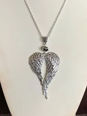 Buy Large Guardian Angel Wings Silver Crystal Pendant 24  Long Chain Necklace • 5.79£