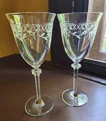 Buy Vtg 2 Royal Doulton Wellesley Clear Crystal Glass Water/Wine Goblets 8 3/8” Tall • 80.26£