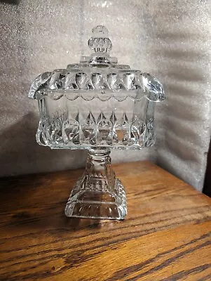 Buy Vintage Jeanette Clear Pressed Glass Pedestal Candy Dish With Lid 10   • 26.22£