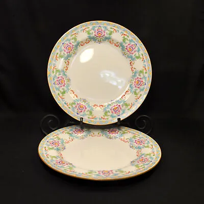Buy Mintons Set 2 Dinner Plates 10 1/4  RN#566884 Floral Hand Painted Pink Blue 1910 • 75.97£