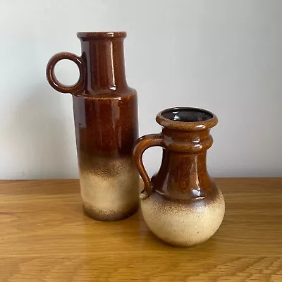 Buy Pair Of West German Handled Vases Vintage 1970’s Lava Glaze Scheurich • 24.99£