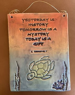 Buy Artist  Signed Pottery Plaque.  Sea, Ocean Theme.  Turtle Swimming .  6.5H X 5W • 24.06£