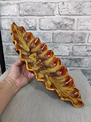 Buy Blue Mountain Pottery Large Leaf Dish Canada Gold Brown Flow Glaze Plate Bowl • 14.99£