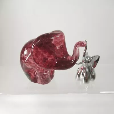 Buy Langham Glass Elephant Pink Paperweight + Umbra Chrome Elephant Ring Holder • 30£