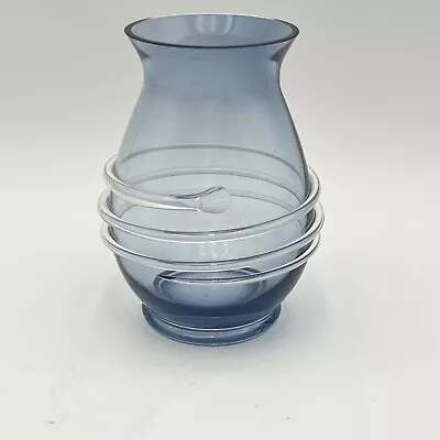 Buy Studio Art Glass Vase Ombre Blue With Applied Swirl 5.5” • 9.13£