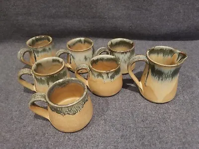 Buy Vintage Studio Pottery Stonware Mugs  Set Of 6 With Milk Jar  • 28£