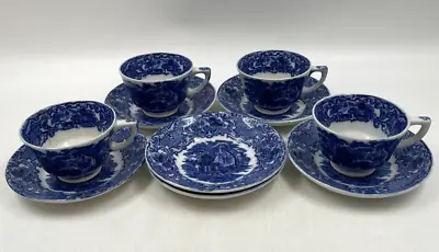 Buy George Jones Sons Abbey 1790 4 X Tea Cup & 6 X Saucer Set Flow Blue T2750 C3615 • 16.99£