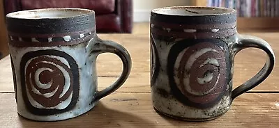 Buy Vintage Signed Briglin Studio Pottery Small Coffee/Espresso Mugs X2 • 5.99£