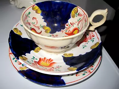 Buy *antique Stafordshire Gaudy Ware Tulip Welsh Tea Cup And Saucer,plate,trio • 9.99£