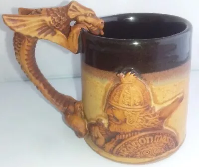 Buy Ceramic Dragon And Knight Fantasy Mug, Studio Pottery Dungeons And Dragons Style • 11.99£